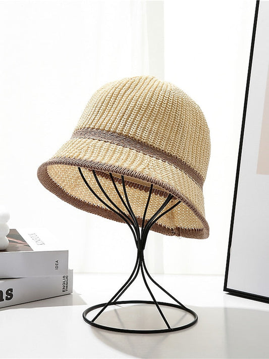 Slouchy Beanie Hat Home Daily Stripes and Plaid Knit Casual Sweet Breathability Comfortable Elastic 1 pcs for Women