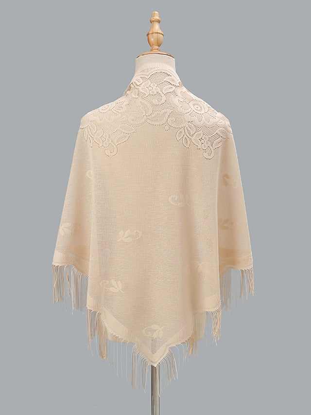 1 PC Solid Color New Spring Summer Breathable Loose Hollow Shawl Women Fashion Tassel Scarf Beach for Travel Vacation for Women