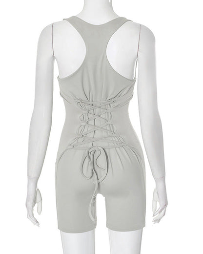 Waist Drawstring Vest Hollow Backless Jumpsuit