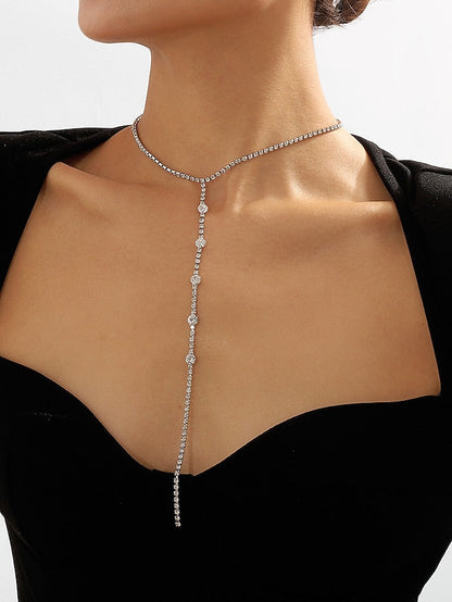 1PC Necklace 14K Gold Plated Zircon Y Lariat Necklaces Long Drop CZ Pendant Y Necklace for Women Dainty Diamond Chain Necklace Fashion Jewelry for Women