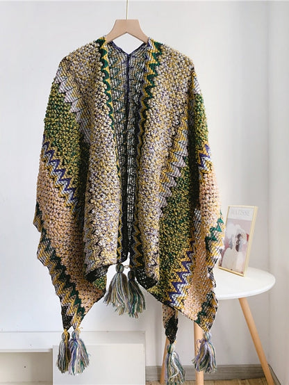 Women Autumn Winter New Colorful Thick Ponchos Knitted Ladies Cloak Warm Fashion Scarves & Wraps Holiday Travel Ethnic Covers for Women