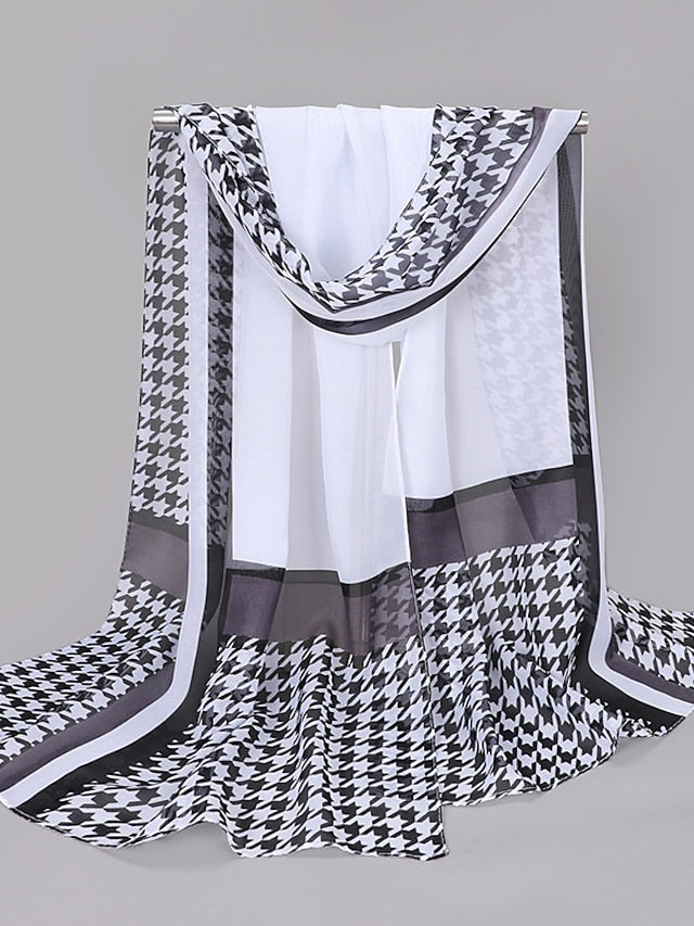 Spring And Summer New Thousand Bird Check Print Chiffon Long Silk Scarf for Women