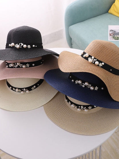 1pcs Lady Round Top Raffia Wide Brim Straw Hats Summer Sun Hats for Women With Leisure Beach Hats for Women