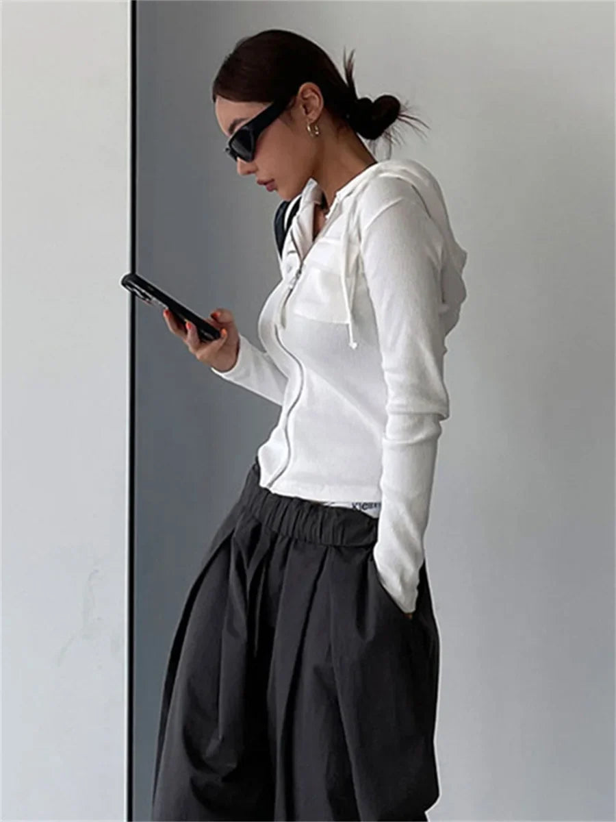 Casual White Zip Up Top