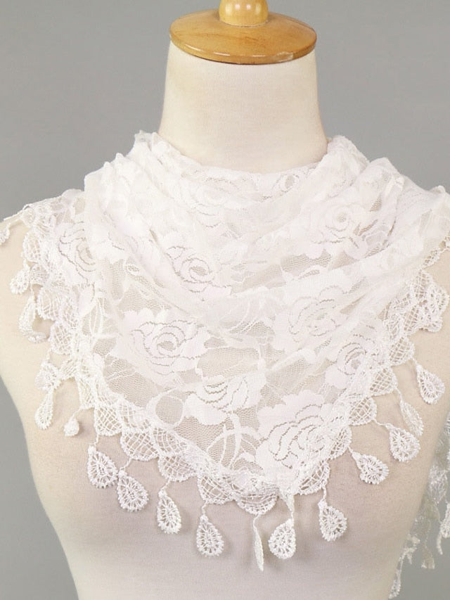 1pcs Solid Triangle Scarf for Church Shawl Catholic Church Prayer Shawl Hollow Floral Spanish Mantilla Lace Veil Wedding Cape for Women for Women