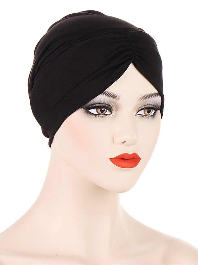 Bohemian Hijab Caps Women Stretchy Hijab Scarf Solid Colors Muslim Hijab Headscarf Turban Hat Muslim Scarf Crinkle Hijab New for Women