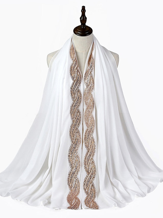 New Muslim Chiffon Hijab for Women Scarf with Sequins Femme Islam Glitter Headscarf Islamic Hijab Shawls Wraps for Women