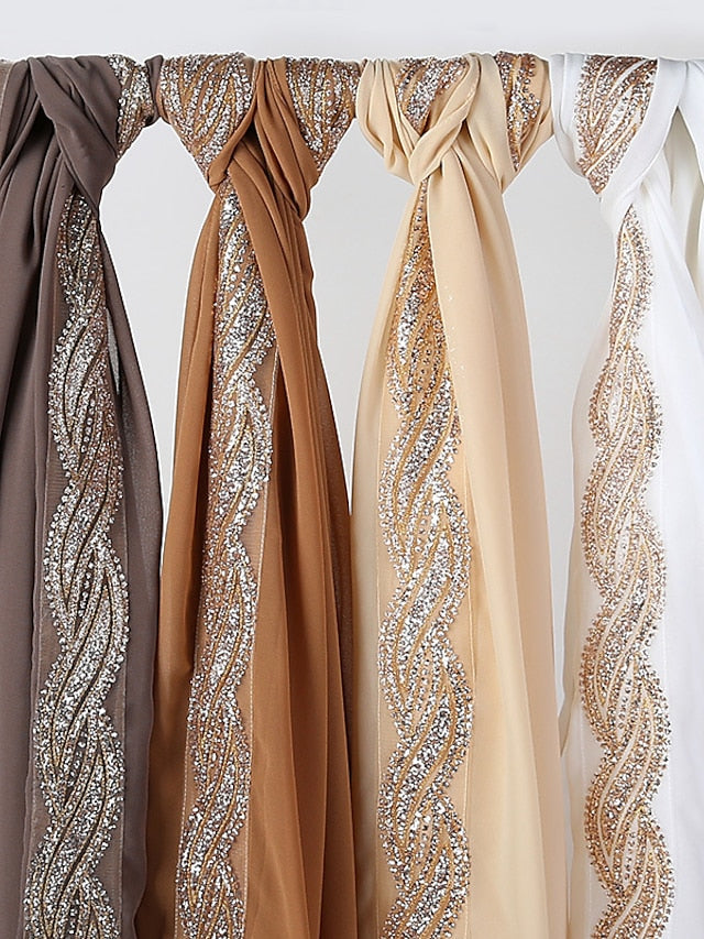 New Muslim Chiffon Hijab for Women Scarf with Sequins Femme Islam Glitter Headscarf Islamic Hijab Shawls Wraps for Women