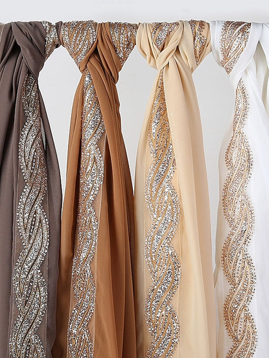New Muslim Chiffon Hijab for Women Scarf with Sequins Femme Islam Glitter Headscarf Islamic Hijab Shawls Wraps for Women