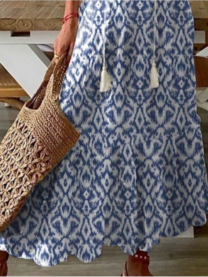 A Line Dress Maxi long Dress Purple Half Sleeve Print Ruched Print Spring Summer V Neck Casual Vacation  3XL for Women