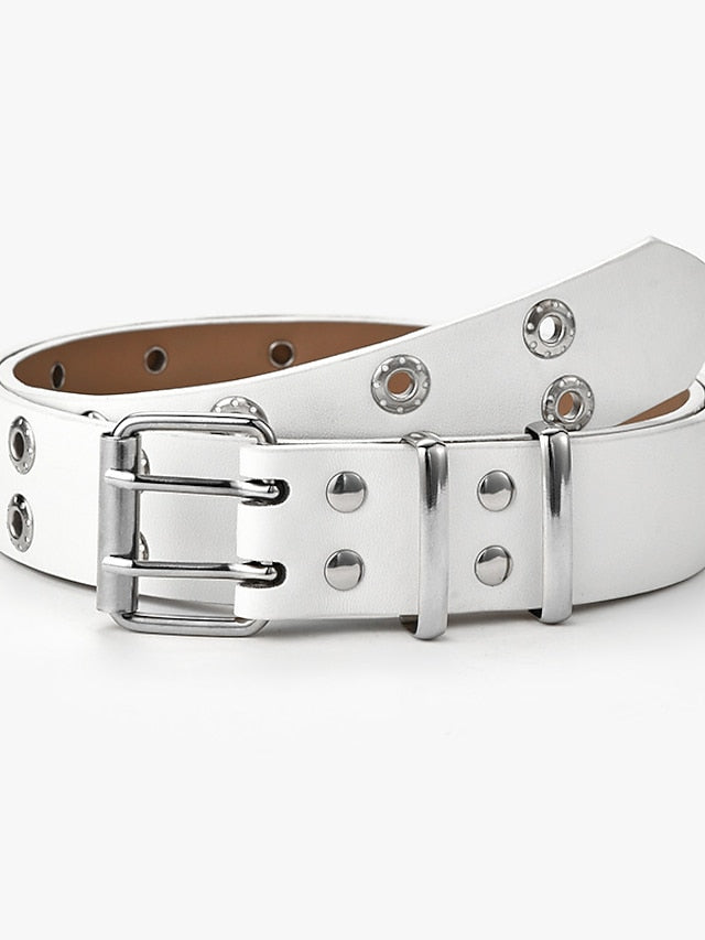 Unisex PU Buckle Belt Wide Belt PU Leather Prong Buckle Eyelet Casual Classic Party Daily White Black Brown Coffee for Women