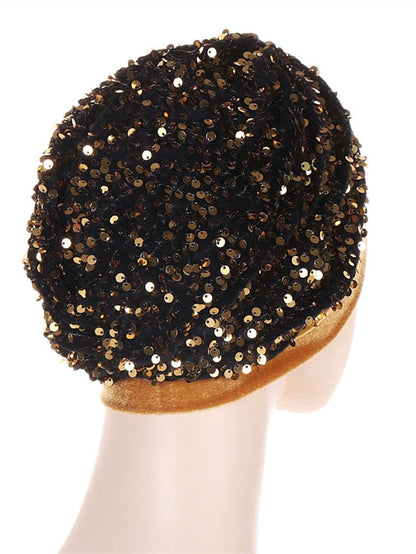 Velvet Sequins Turban Caps For Women Muslim Headscraf Bonnet Femme Musulman Islamic Head Wraps African Indian Hat Protective Hair Cover for Women
