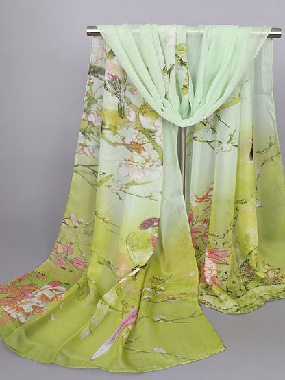 Scarves Satin Scarves Gift Daily Holiday Animal Flowers Chiffon Casual Bohemia Sunscreen Outdoor 1 PC for Women