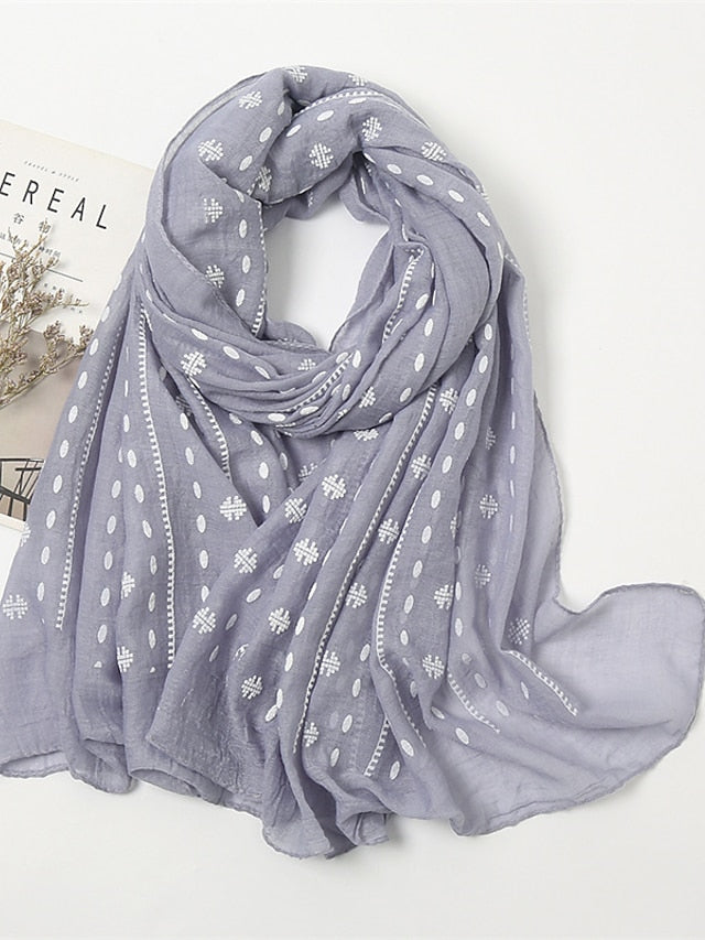 1pcs Women Fashion Foaming Cotton Scarf Print White Polka Dot Scarves Women Muslim Hijab Long Shawl Arab Turban 185*85cm for Women