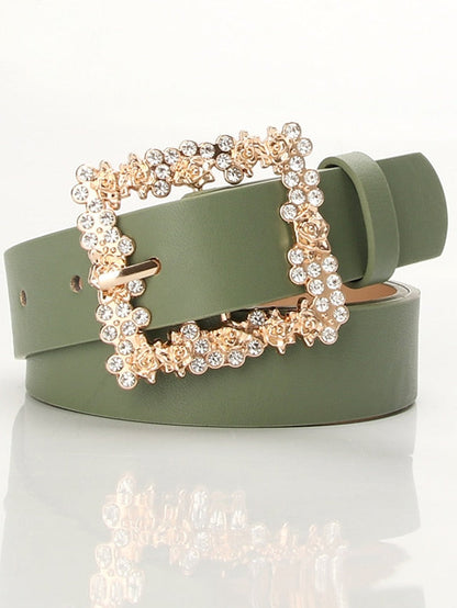 Unisex PU Buckle Belt PU Leather Prong Buckle Crystal Rhinestone Casual Classic Party Daily Green White Black Brown for Women