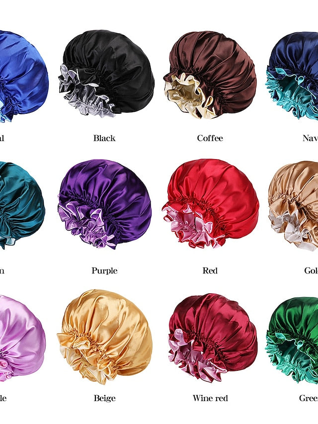 Large double-layer Satin nightcap female European and American large round cap chemotherapy cap Satin bonnet for Women