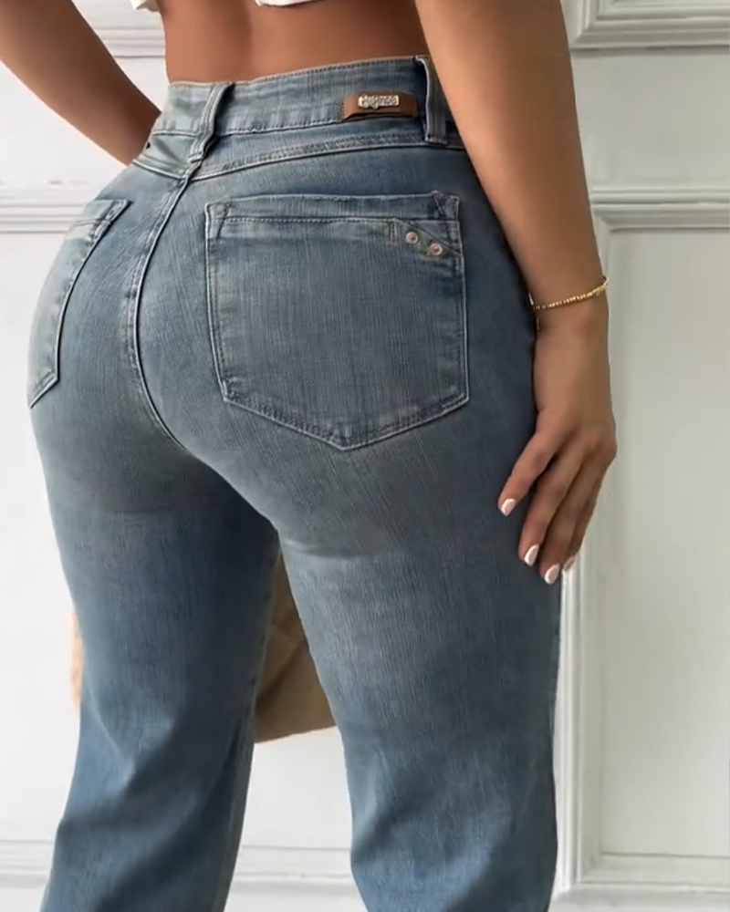 Diamond-Studded Straight-Leg Jeans (Pre-Sale)