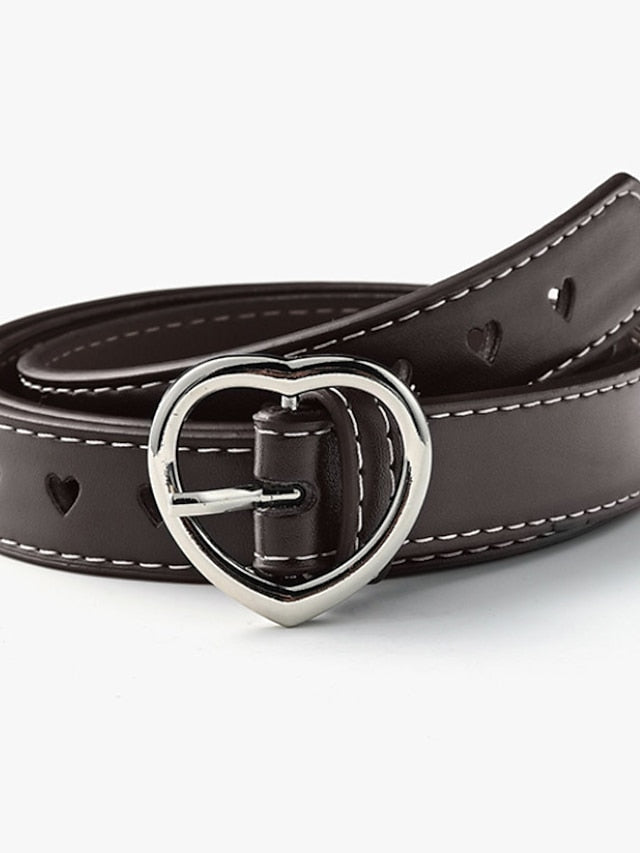 Unisex PU Buckle Belt PU Leather Prong Buckle Heart Casual Classic Party Daily White Black Brown Coffee for Women