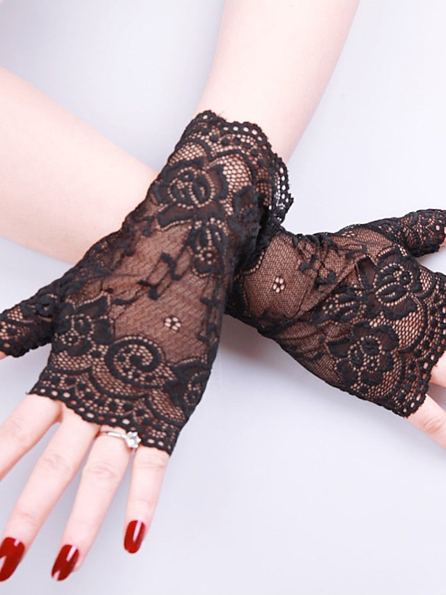 Ladies Fingerless Gloves Lace Gloves Date Vacation Party / Cocktail Solid / Plain Color Spandex Net Bridal Gloves Casual Wedding Wedding Casual / Daily 1 Pair for Women