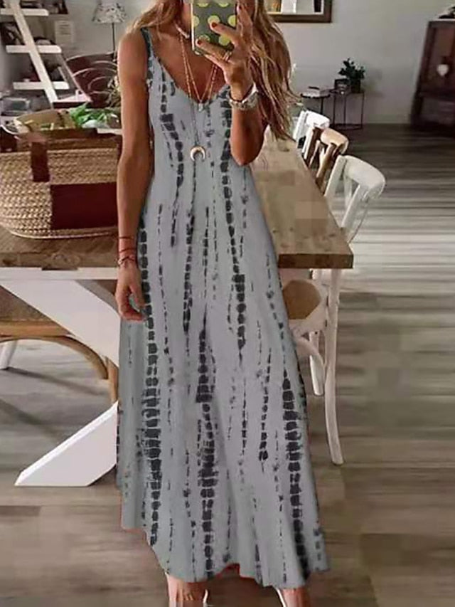 A Line Dress Slip Dress Long Dress Maxi Dress White Yellow Blue Sleeveless Print Print Spring Summer Spaghetti Strap Casual  S M L XL XXL 3XL 4XL 5XL for Women