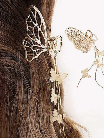 1PCS Butterfly Hair Clips Butterfly Metal Hair Claw Clip Big Nonslip Gold Hair Clamps Hair Accessories Butterfly Tassel Hair Catch Clip for Women and Thinner Thick Hair Styling for Women