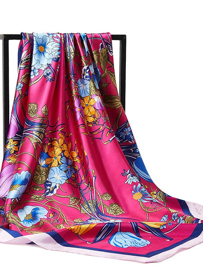 New Sunscreen Headcloth Thin Style 90X90CM Beach Kerchief Flower Print Square Scarves Fashion Muslim Shawls for Women