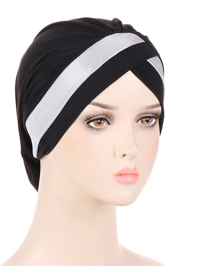 Women Turban Hat Cross Head Wrap Islamic Hijab Cap Solid Color Soft Headscarf Fashion Muslim Hats Scarf High Quality Hair Care Cap for Women