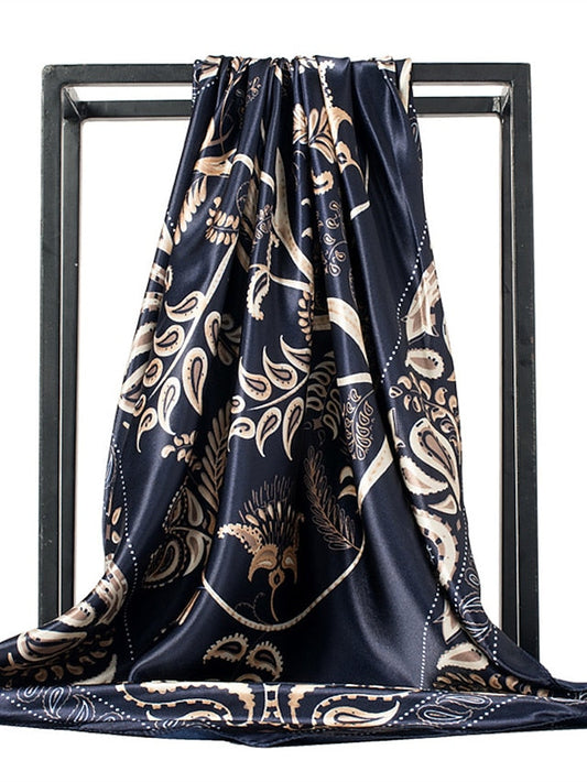 Printing Scarf Headwraps For Women Vintage Four Seasons Hair Scarve 90*90cm Square Hijab Foulard Bandana Femme Headscarf for Women