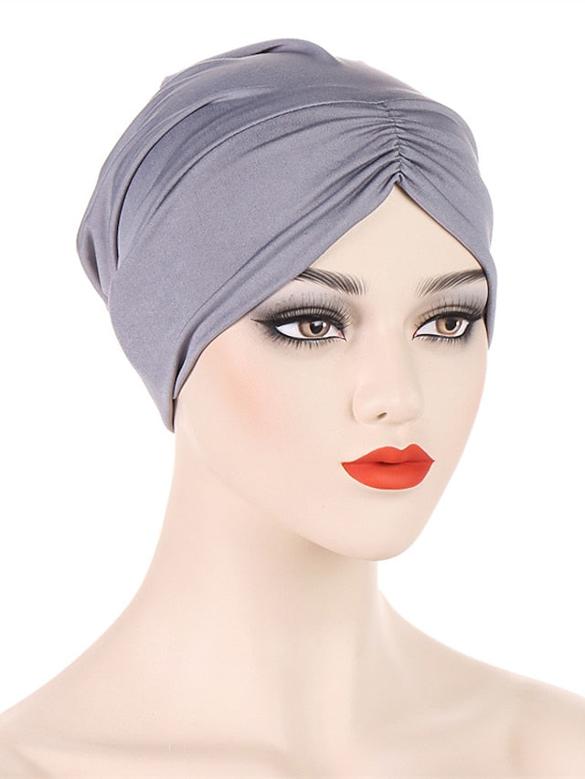 Bohemian Hijab Caps Women Stretchy Hijab Scarf Solid Colors Muslim Hijab Headscarf Turban Hat Muslim Scarf Crinkle Hijab New for Women