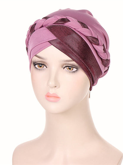 Muslim Turban Glitter Braids Women Forehead Cross Inner Hijab Islamic Head Wrap Arab Underscarf Bonnet Stretchy Cap for Women