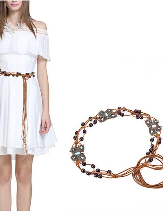 Belt Wood Champagne Blue Chain Home Beach Multicolor for Women