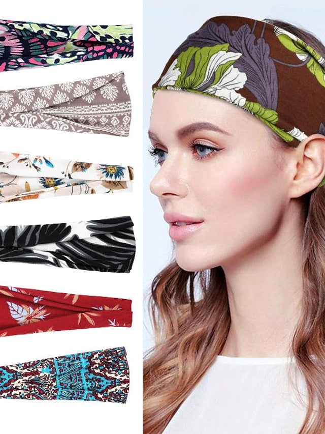 europe and the united states cross-border fashion sports hairband yoga bundle sweat-absorbing headband new ladies wide-brimmed printed headwear for Women