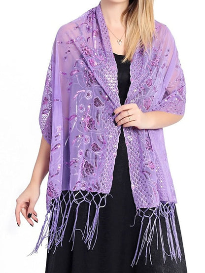 Shawls & Wraps Party Wedding Indoor Light Blue Black White Scarf Embroidered Flower for Women