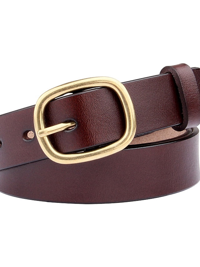 Leather Belt Genuine Leather Cowhide Prong Buckle Geometric Formal Classic Daily Work Black Wine Brown Coffee for Women