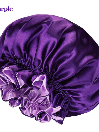 Large double-layer Satin nightcap female European and American large round cap chemotherapy cap Satin bonnet for Women