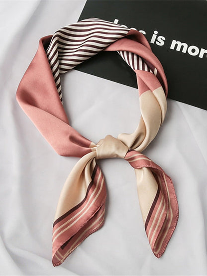 Square Scarf Party Dailywear Holiday Blue Pink Scarf Color Block Stripe for Women