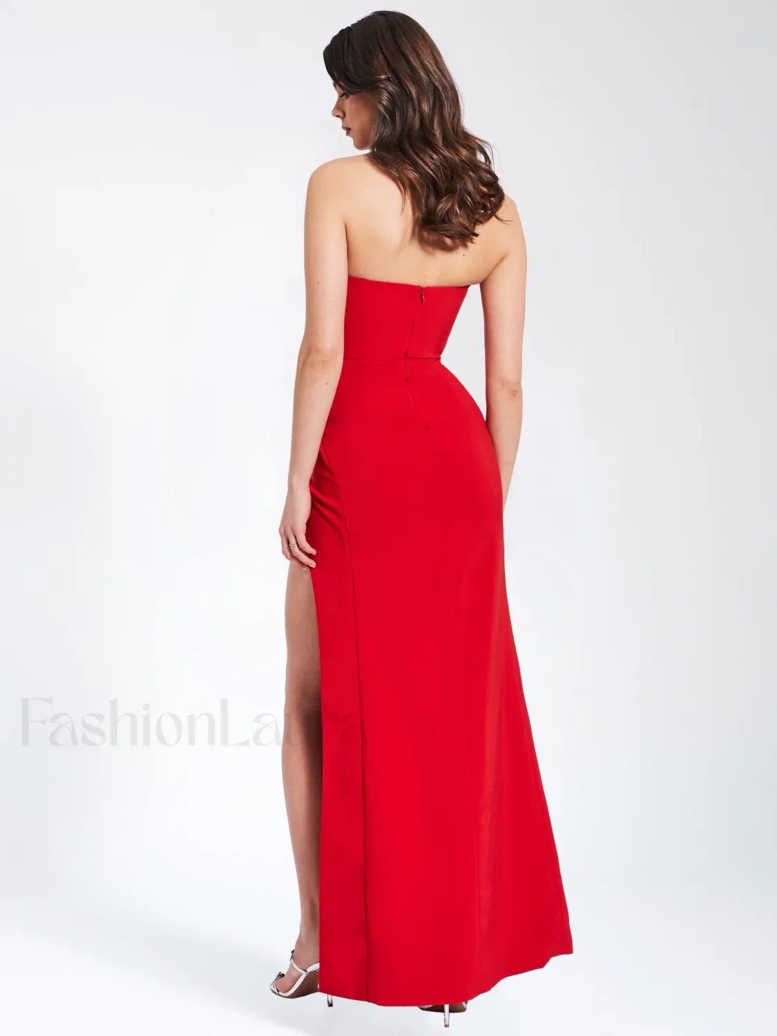 Xoana Red Crystal Charming Embellished High Slit Gown