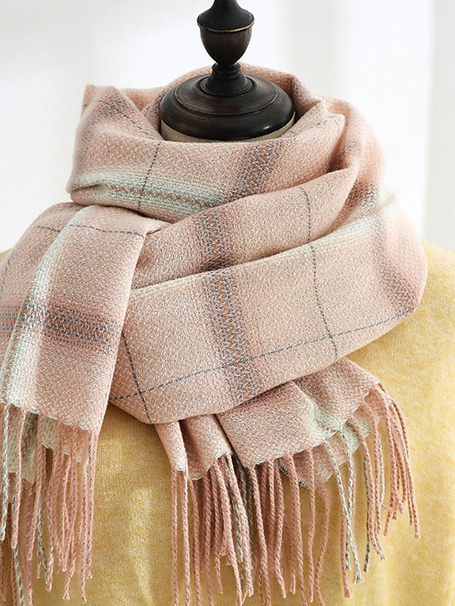 Winter New Plaid Scarves Knit Mix Color Long Tassel Shawl Wraps  Ponchos Cape Scarves Thicken Warm Soft Female Scarf for Women