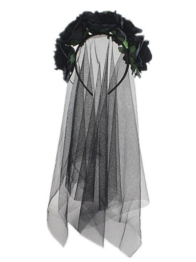 christmas party hair accessories headband simulation rose flower black mesh carnival headband for Women