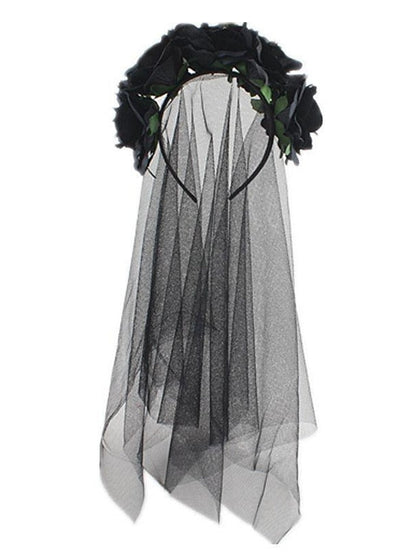 christmas party hair accessories headband simulation rose flower black mesh carnival headband for Women