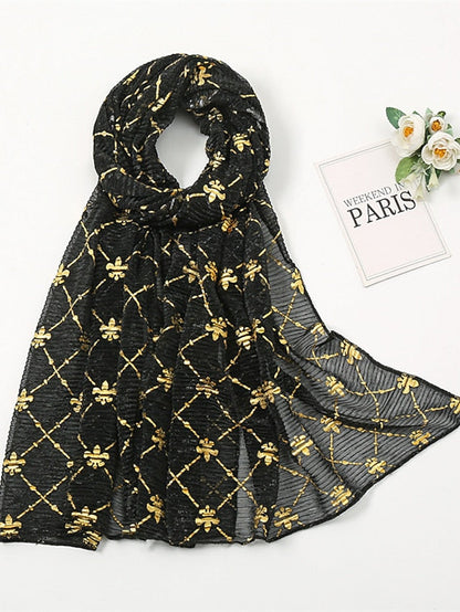 Long Style Plaid Scarf Women Shimmer Hijab Gold Shiny Shawl Glitter Headband Female Muslim Hijab for Women