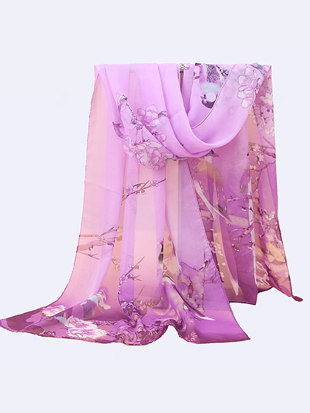 New Chiffon Scarves Women Summer Thin Scarf Shawls And Wraps Flower with Bird Print Hijab Stoles for Women
