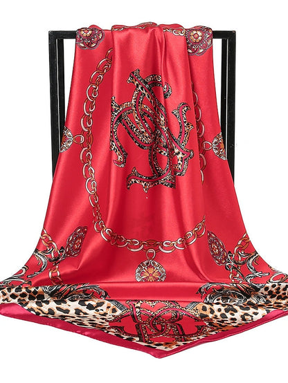 1pcs 90*90cm Square Silk Scarves Women Foulard Head Office Ladies Shawl Wrap Muffler Pareo Bandanna Female Print Hijab Poncho Beach for Women