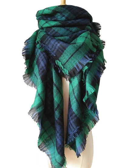 Square Scarf Shawls & Wraps Outdoor Dailywear Holiday White Brown Khaki Scarf Plaid for Women