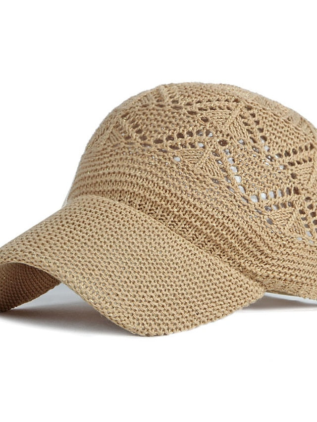 Glossy Ladies Knitting Sun Hat Summer Outdoor Hollow Mesh Breathable Sunshade Hats New Fashion All-Match Lady Baseball Hat for Women