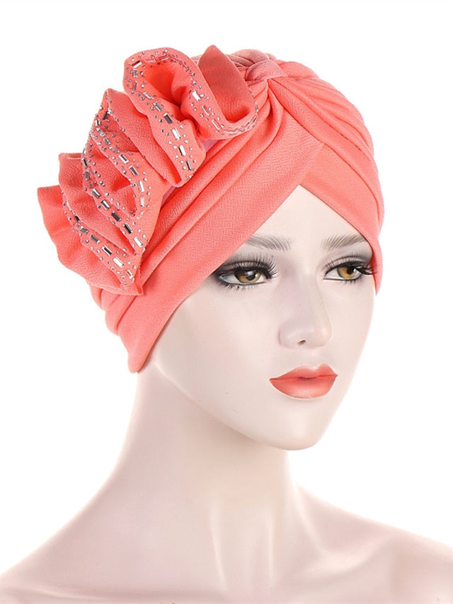 Lastest Flower Turban Bonnet for Women Muslim Hijab Headscarf Cap Wedding Party Headwear Turbante African Headtie for Women