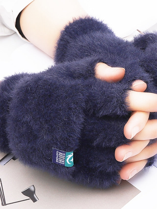 Convertible Fingerless Gloves Mittens Daily Holiday Solid / Plain Color Polyester Simple Warm 1 Pair for Women