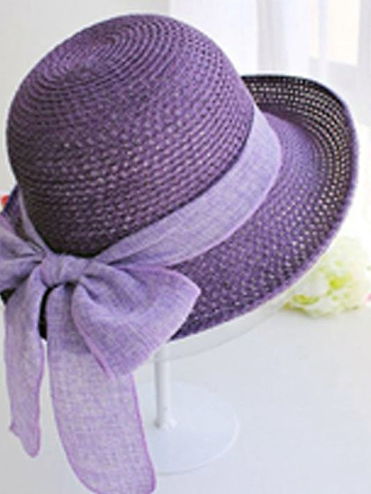 Hat Straw Hat Sun Hat Purple Pink Camel Outdoor Street Dailywear Braided Bow Pure Color Portable Sun Protection Comfort for Women
