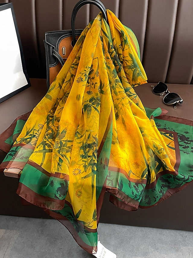 Scarves Satin Scarves Gift Daily Holiday Flowers Chiffon Casual Bohemia Sunscreen Casual Wedding 1 PC for Women