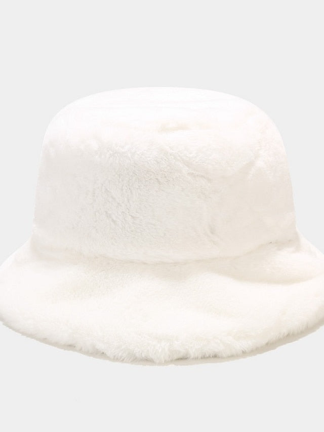 Winter Solid Fur Fluffy Bucket Hats Women Outdoor Warm Sun Hat Soft Furry Fisherman Cap Girl Fashion Panama Cap for Women